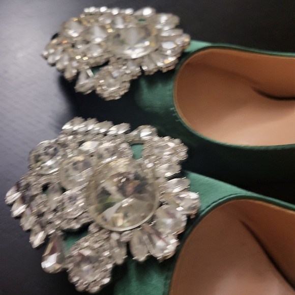Green Satin Embellished Heels - Picture 3 of 3